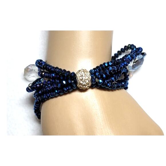 Avon MC 2013 Mariah Carey Blue Crystal Beaded Charm Multistrand Stretch Bracelet - Picture 5 of 6